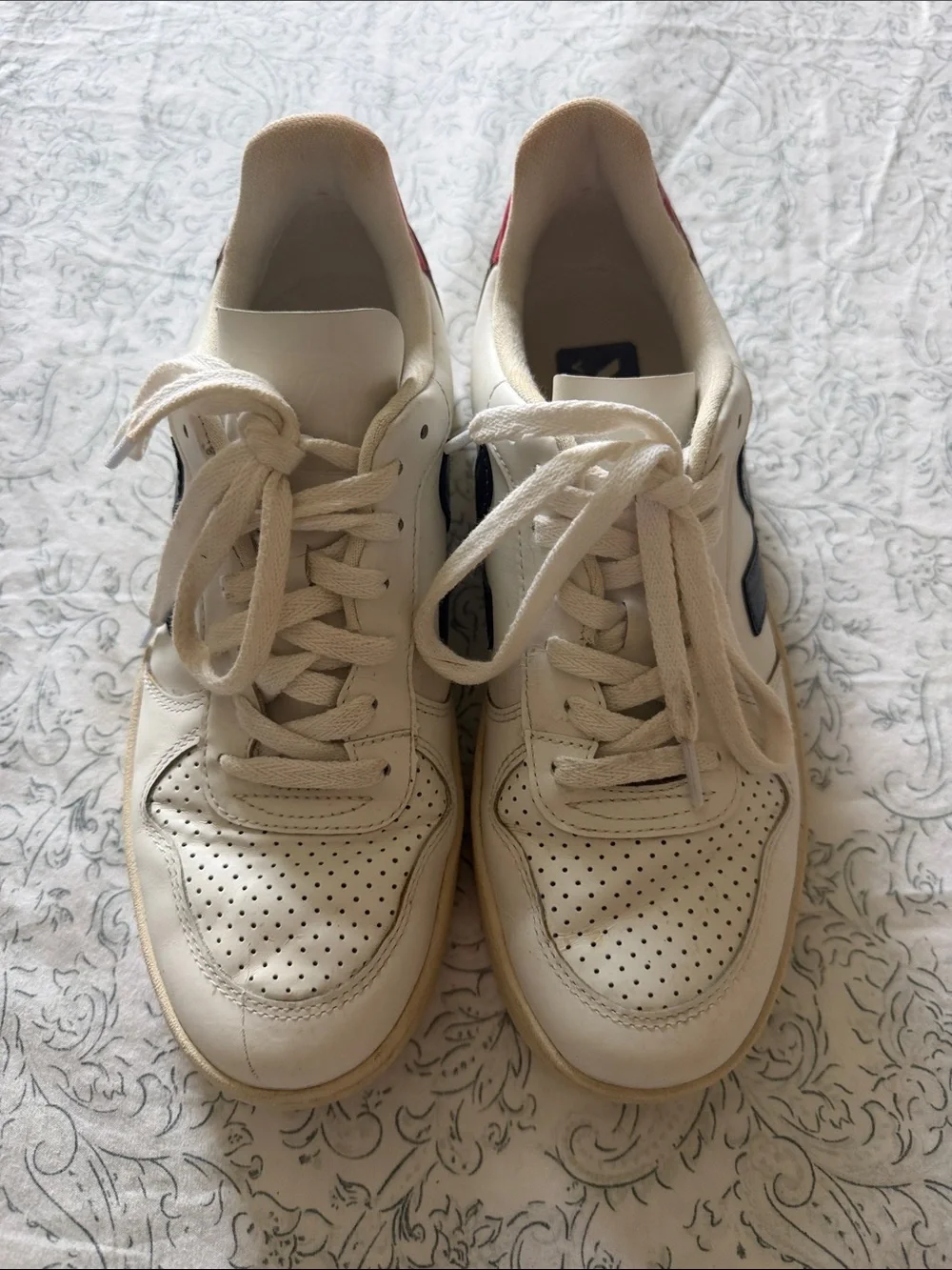 Veja Women’s Cream White and Navy Leather Sneakers
